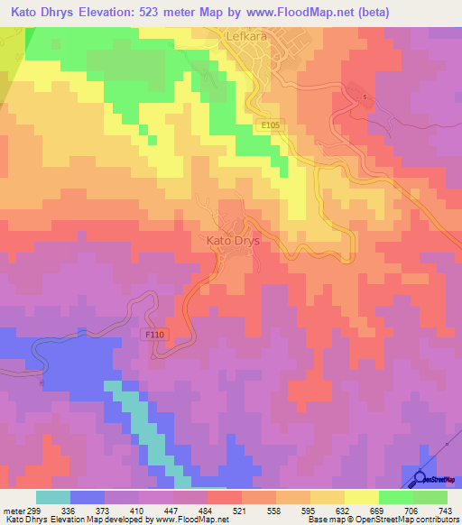 Kato Dhrys,Cyprus Elevation Map