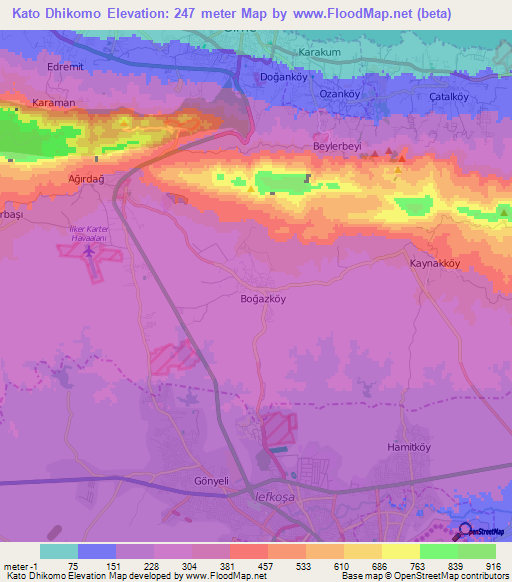 Kato Dhikomo,Cyprus Elevation Map