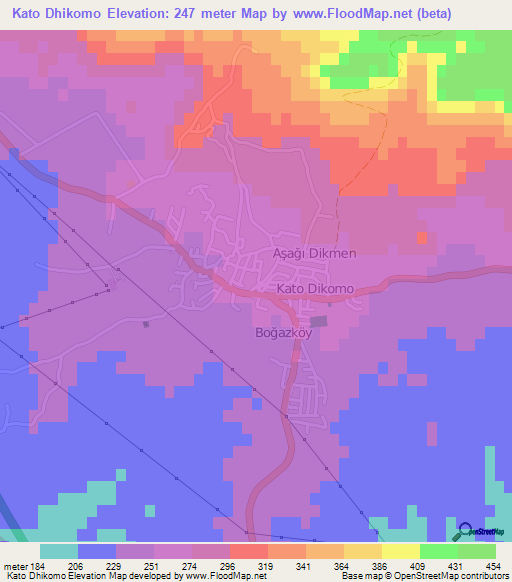 Kato Dhikomo,Cyprus Elevation Map