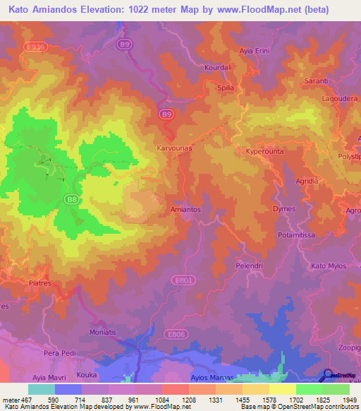 Kato Amiandos,Cyprus Elevation Map