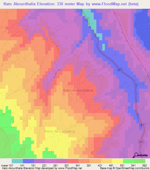 Kato Akourdhalia,Cyprus Elevation Map