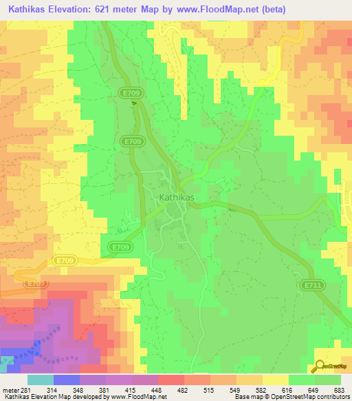Kathikas,Cyprus Elevation Map
