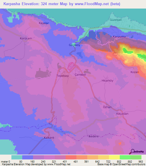 Karpasha,Cyprus Elevation Map