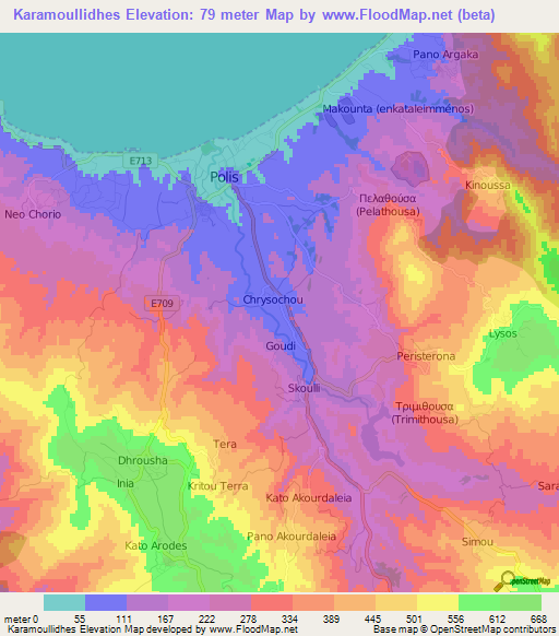 Karamoullidhes,Cyprus Elevation Map