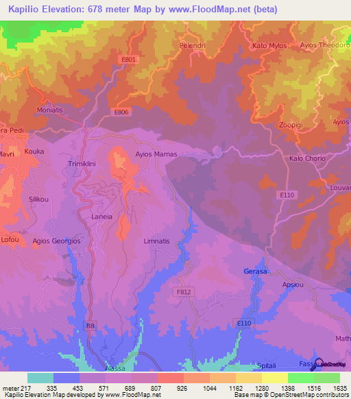 Kapilio,Cyprus Elevation Map