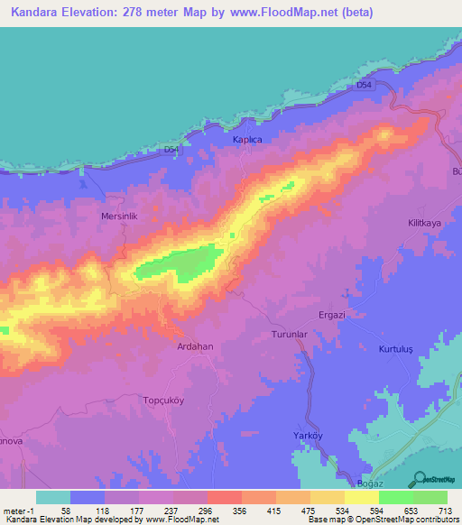 Kandara,Cyprus Elevation Map