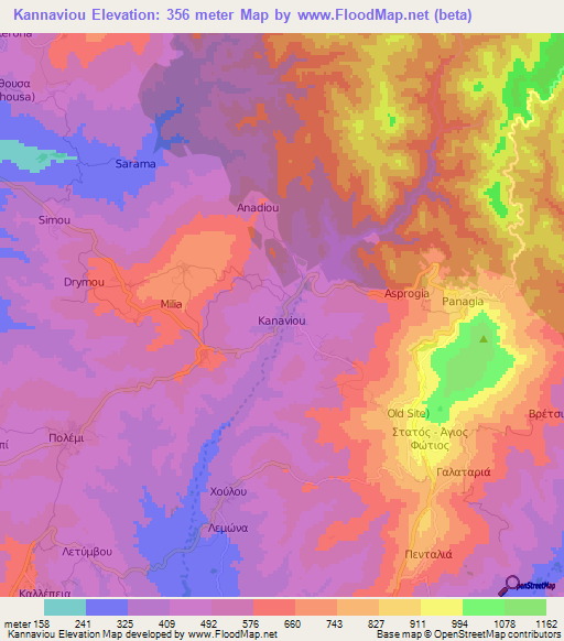 Kannaviou,Cyprus Elevation Map