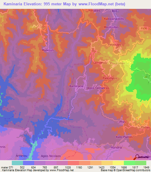 Kaminaria,Cyprus Elevation Map