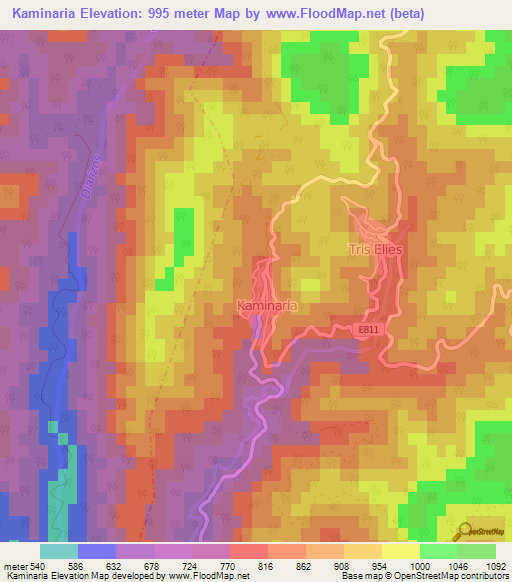 Kaminaria,Cyprus Elevation Map
