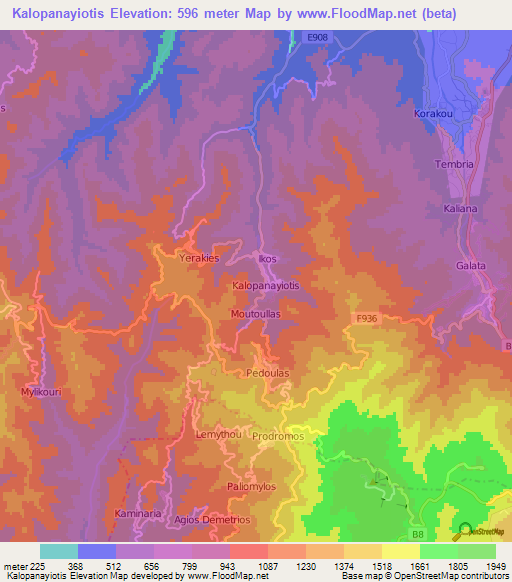 Kalopanayiotis,Cyprus Elevation Map