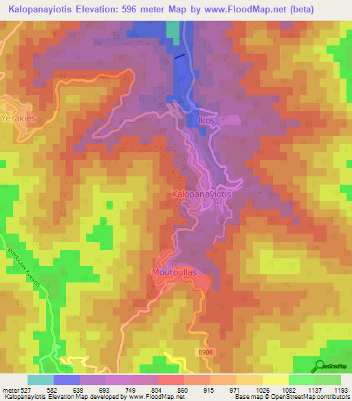 Kalopanayiotis,Cyprus Elevation Map