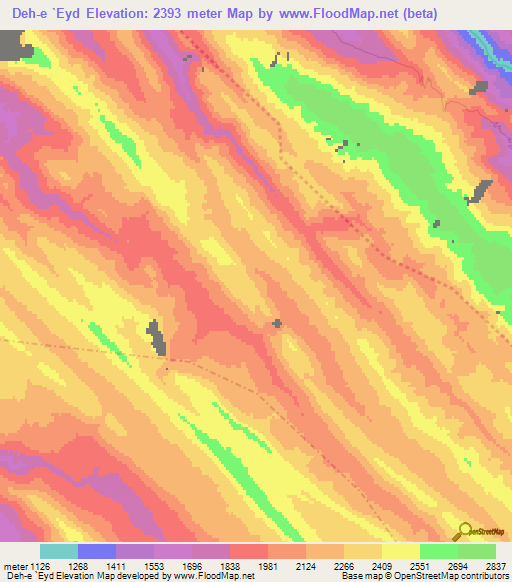 Deh-e `Eyd,Iran Elevation Map