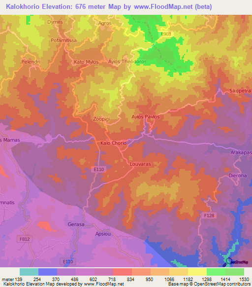 Kalokhorio,Cyprus Elevation Map