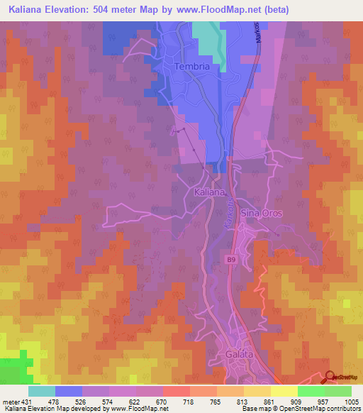 Kaliana,Cyprus Elevation Map