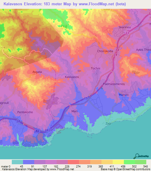 Kalavasos,Cyprus Elevation Map