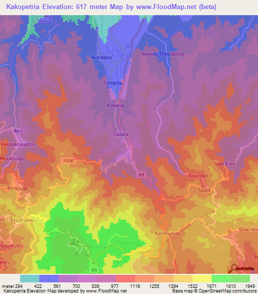 Kakopetria,Cyprus Elevation Map