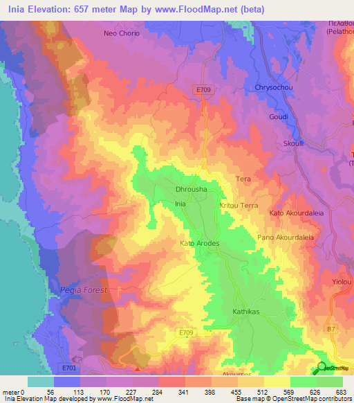 Inia,Cyprus Elevation Map