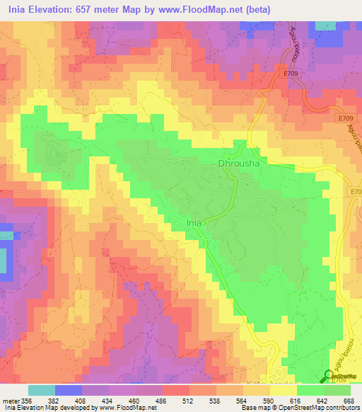 Inia,Cyprus Elevation Map