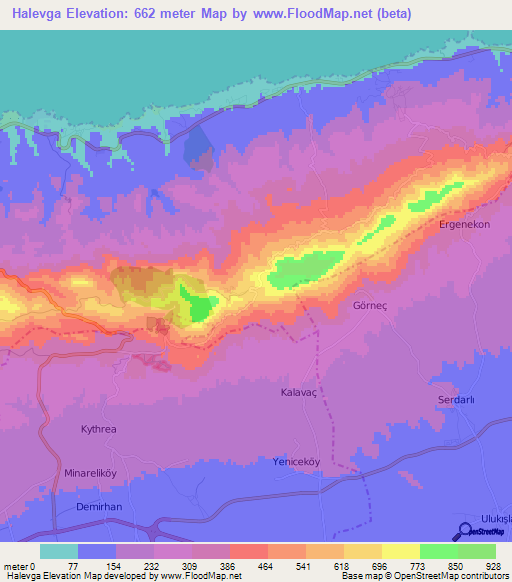 Halevga,Cyprus Elevation Map