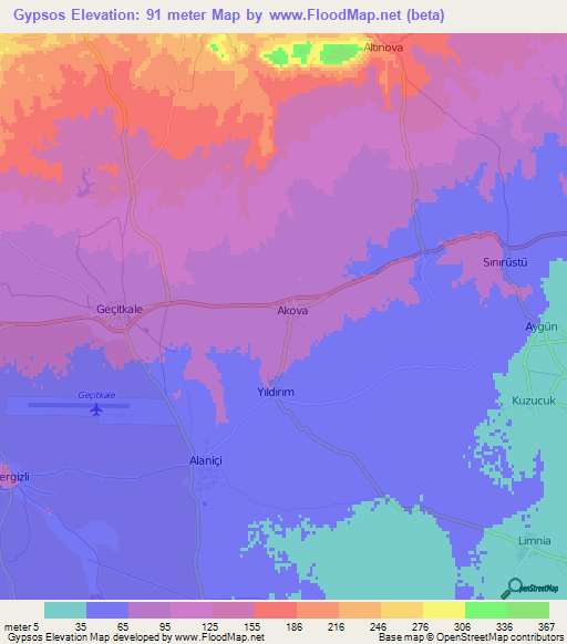 Gypsos,Cyprus Elevation Map