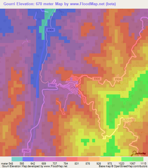Gourri,Cyprus Elevation Map