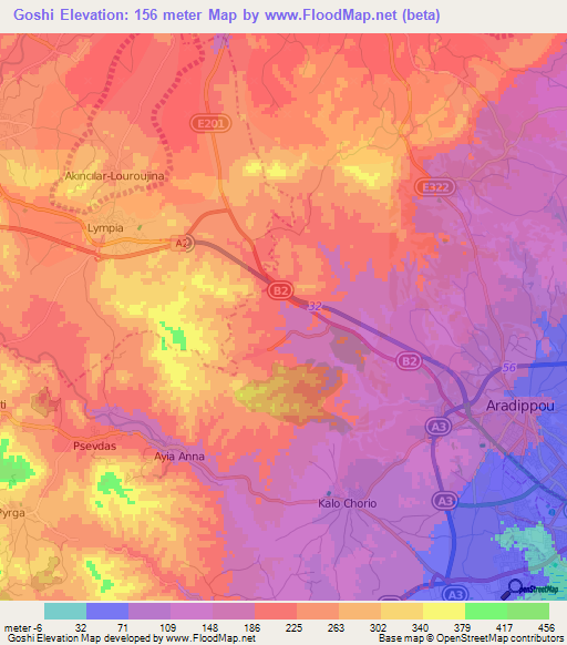 Goshi,Cyprus Elevation Map