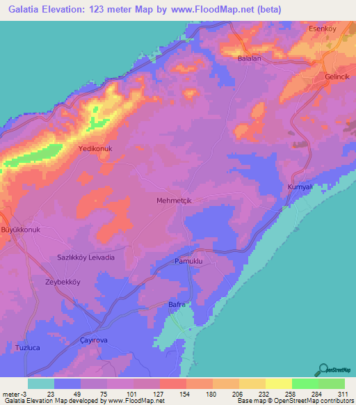 Galatia,Cyprus Elevation Map