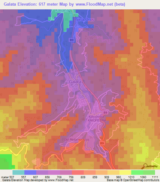 Galata,Cyprus Elevation Map