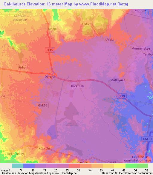 Gaidhouras,Cyprus Elevation Map