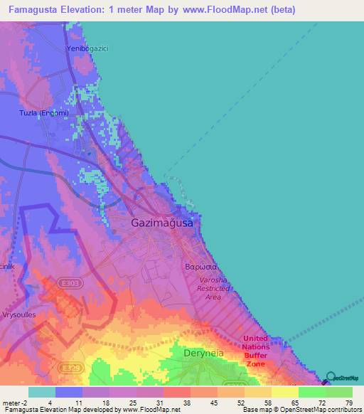 Famagusta,Cyprus Elevation Map