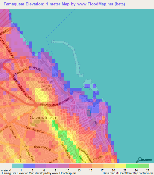 Famagusta,Cyprus Elevation Map