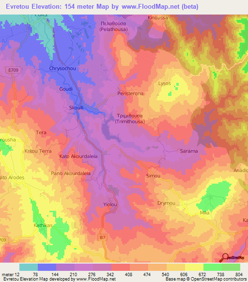 Evretou,Cyprus Elevation Map