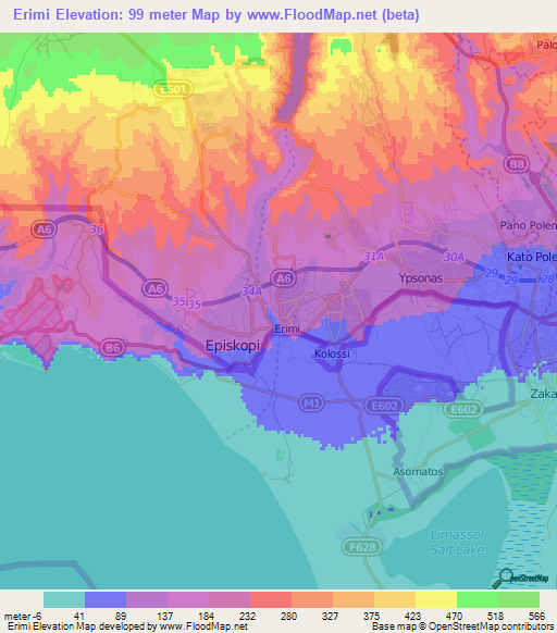 Erimi,Cyprus Elevation Map