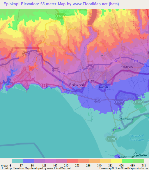 Episkopi,Cyprus Elevation Map