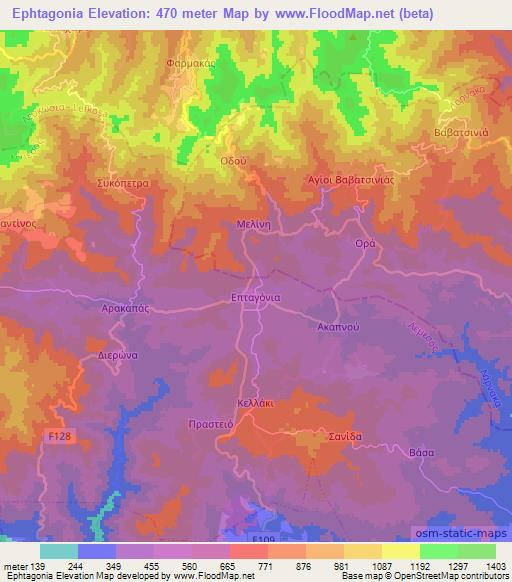 Ephtagonia,Cyprus Elevation Map