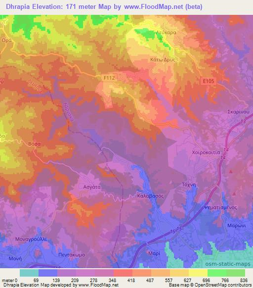 Dhrapia,Cyprus Elevation Map