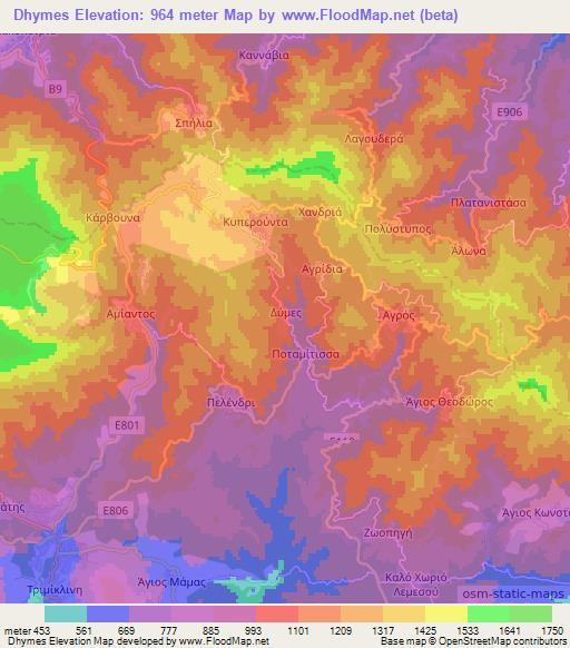 Dhymes,Cyprus Elevation Map