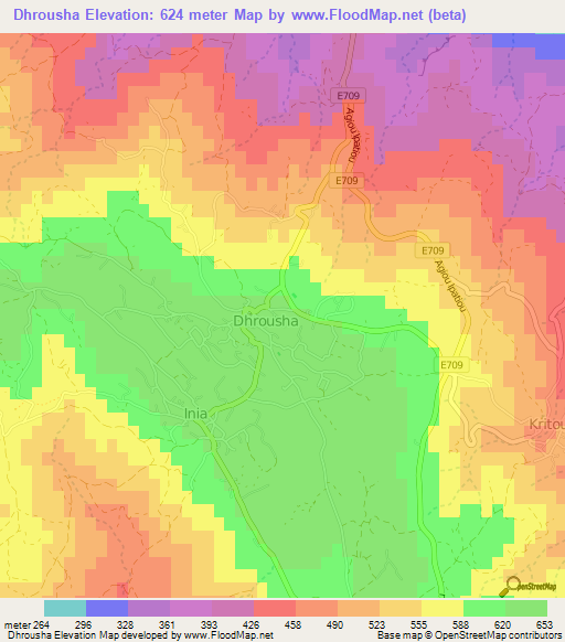 Dhrousha,Cyprus Elevation Map