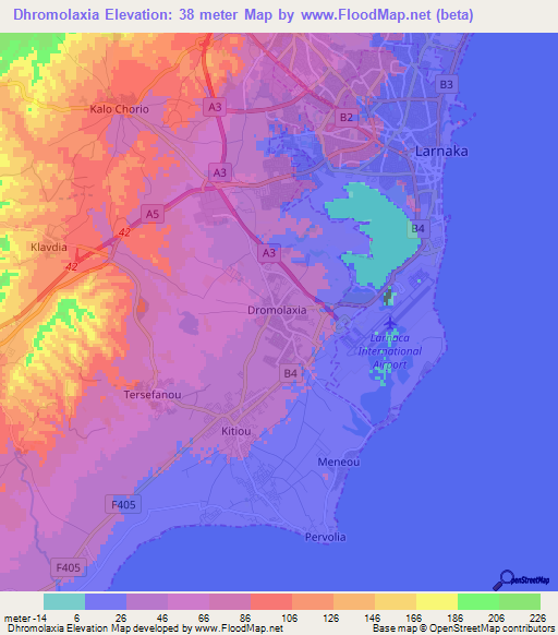 Dhromolaxia,Cyprus Elevation Map
