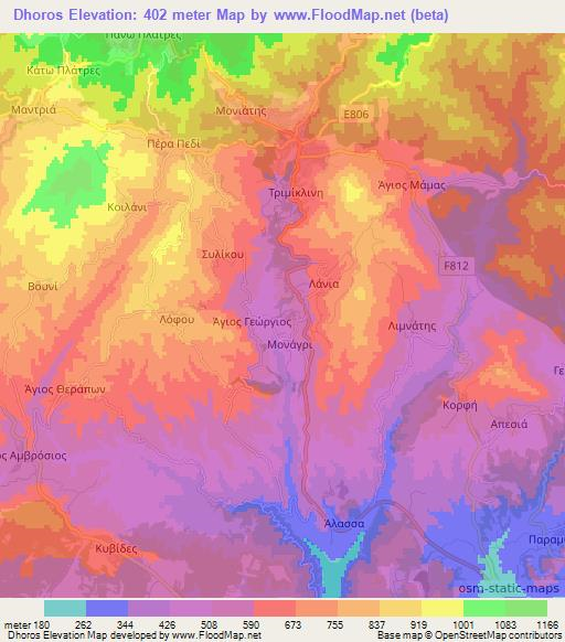 Dhoros,Cyprus Elevation Map