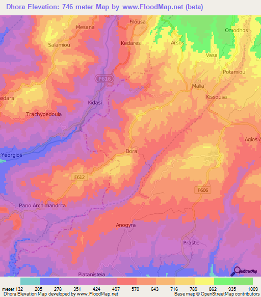Dhora,Cyprus Elevation Map