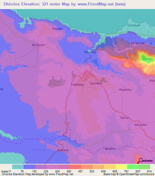 Dhiorios,Cyprus Elevation Map