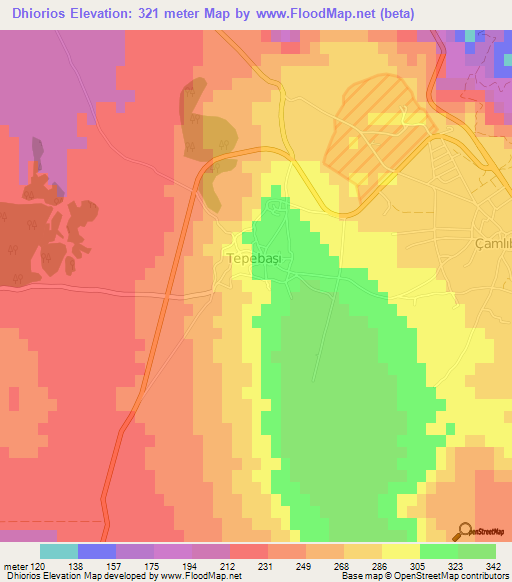 Dhiorios,Cyprus Elevation Map