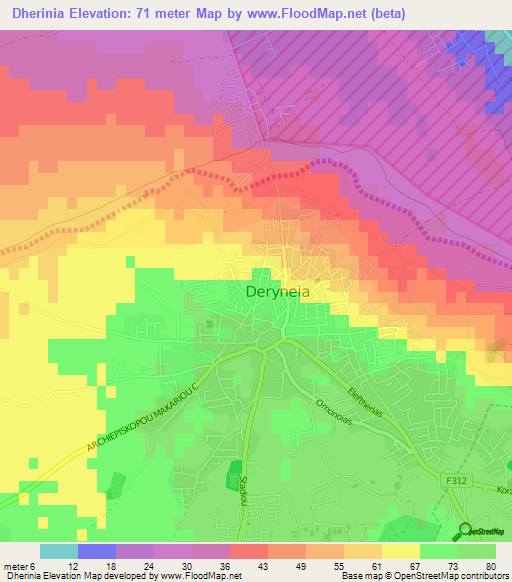 Dherinia,Cyprus Elevation Map