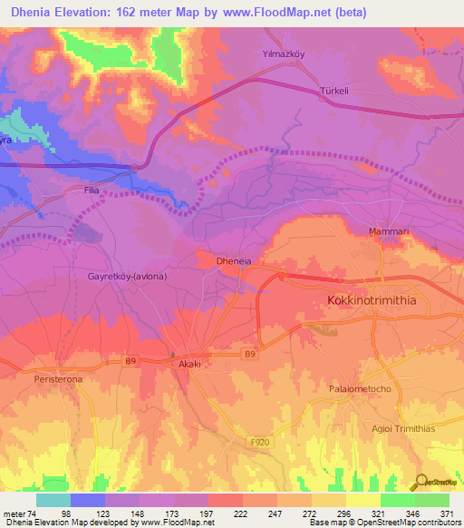 Dhenia,Cyprus Elevation Map