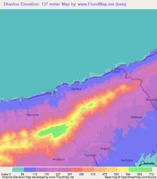 Dhavlos,Cyprus Elevation Map