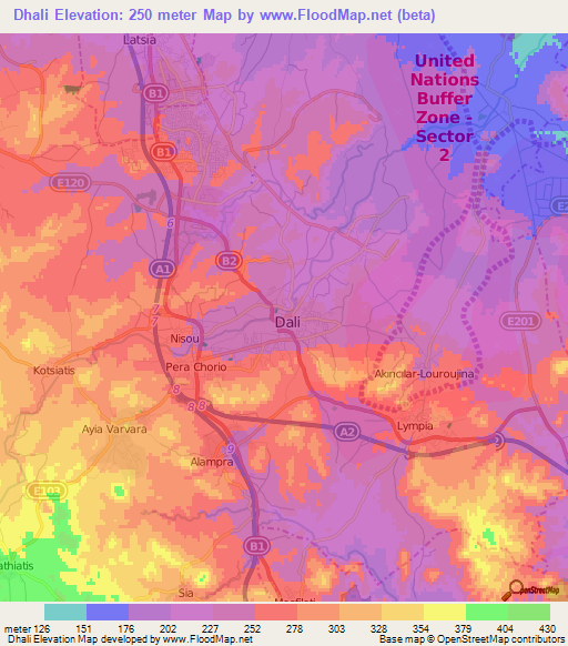 Dhali,Cyprus Elevation Map