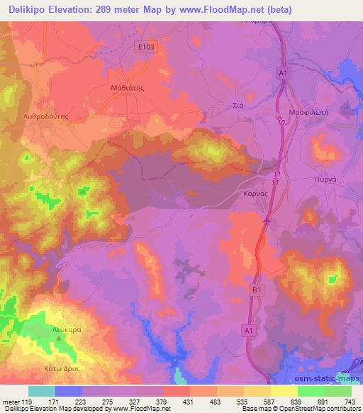 Delikipo,Cyprus Elevation Map