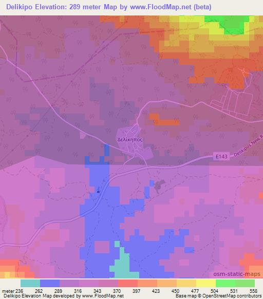 Delikipo,Cyprus Elevation Map