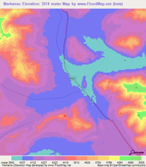 Markansu,Tajikistan Elevation Map